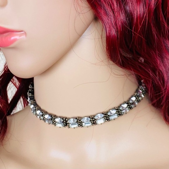 Rhinestone Choker Necklace Burnished Gold Fashion Jewelry Boho - Picture 1 of 6